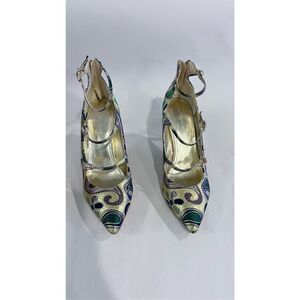 MARC FISHER BEAUTIFUL GOLD SPARKLE STRAPPY HEELS SHOES WOMENS SZ 9